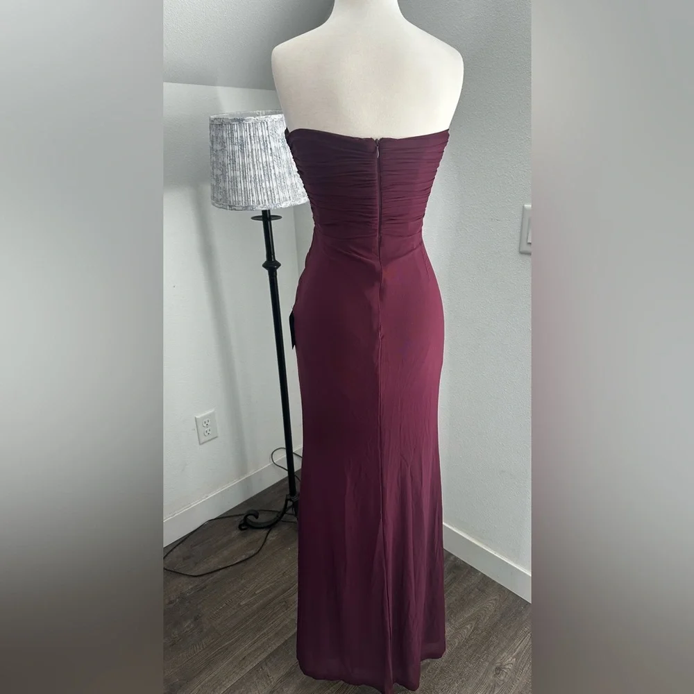 Lulu’s Epitome of Allure Purple Mesh Strapless Ruched Tulip Maxi Dress Small - Picture 6 of 7